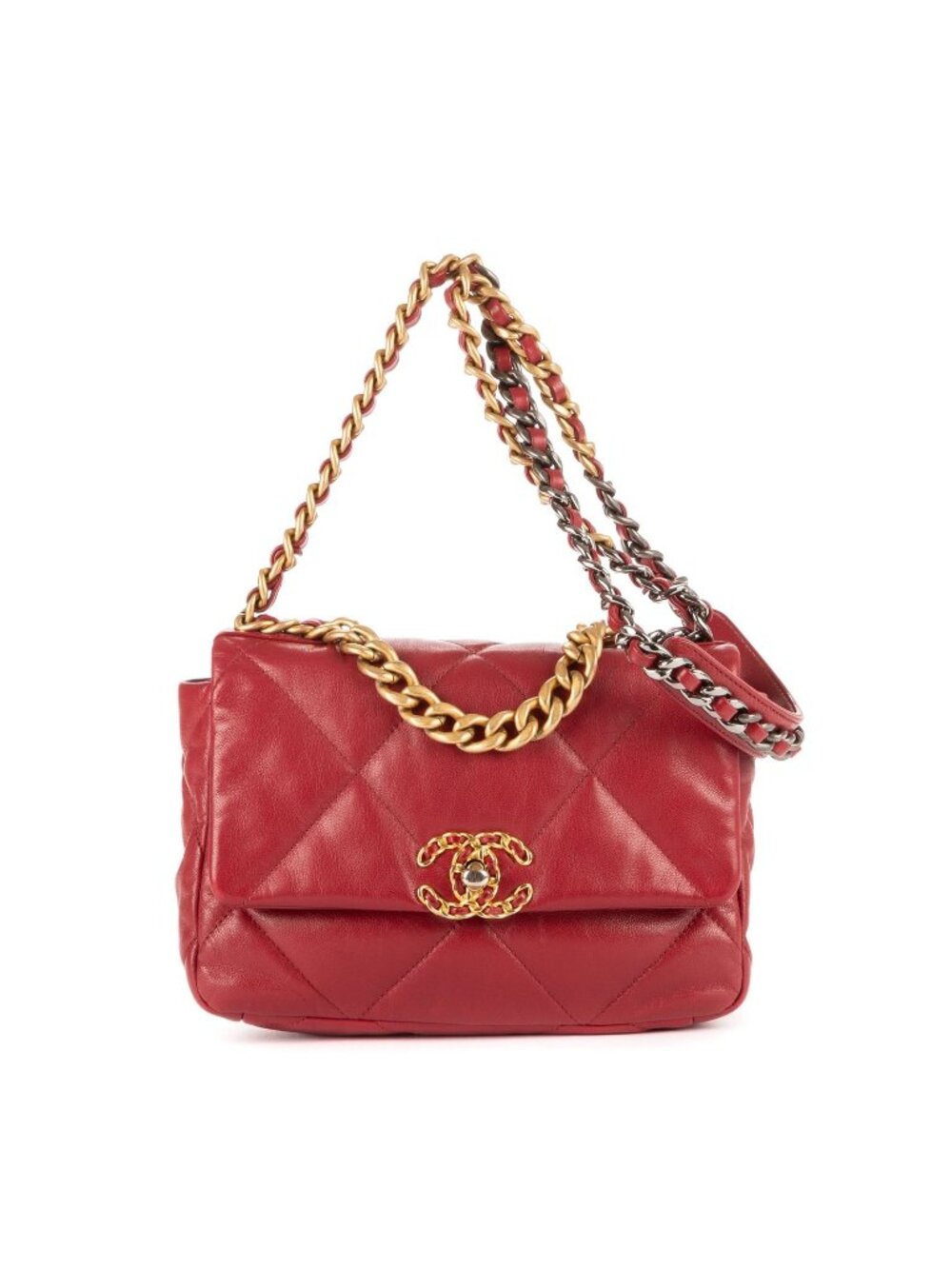 Chanel Classic 19 Flap Bag Bar Burgundy Calfskin Leather